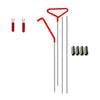 Red emergency car door unlock tool kit with an air wedge and grabber tool.