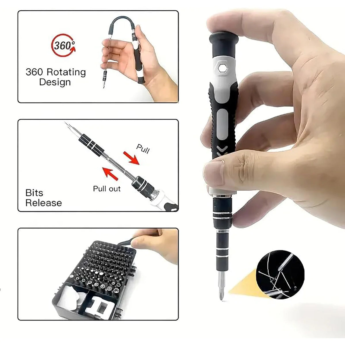 Precision Screwdriver Kit with 115 Interchangeable Bits