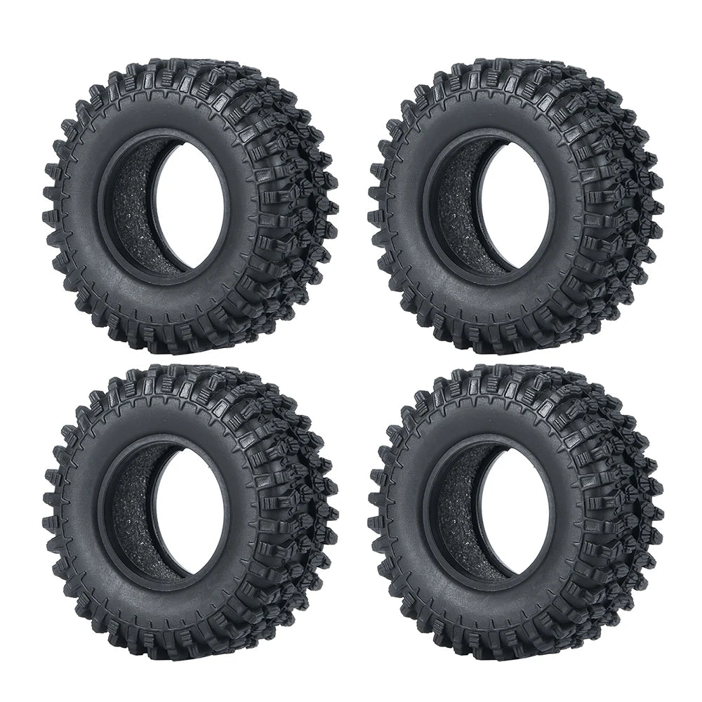 Four black soft rubber tires for 1/18 and 1/24 RC crawler cars