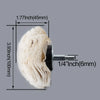 A white cotton polishing buffing wheel with a 1/4 inch shank shown next to its dimensions.
