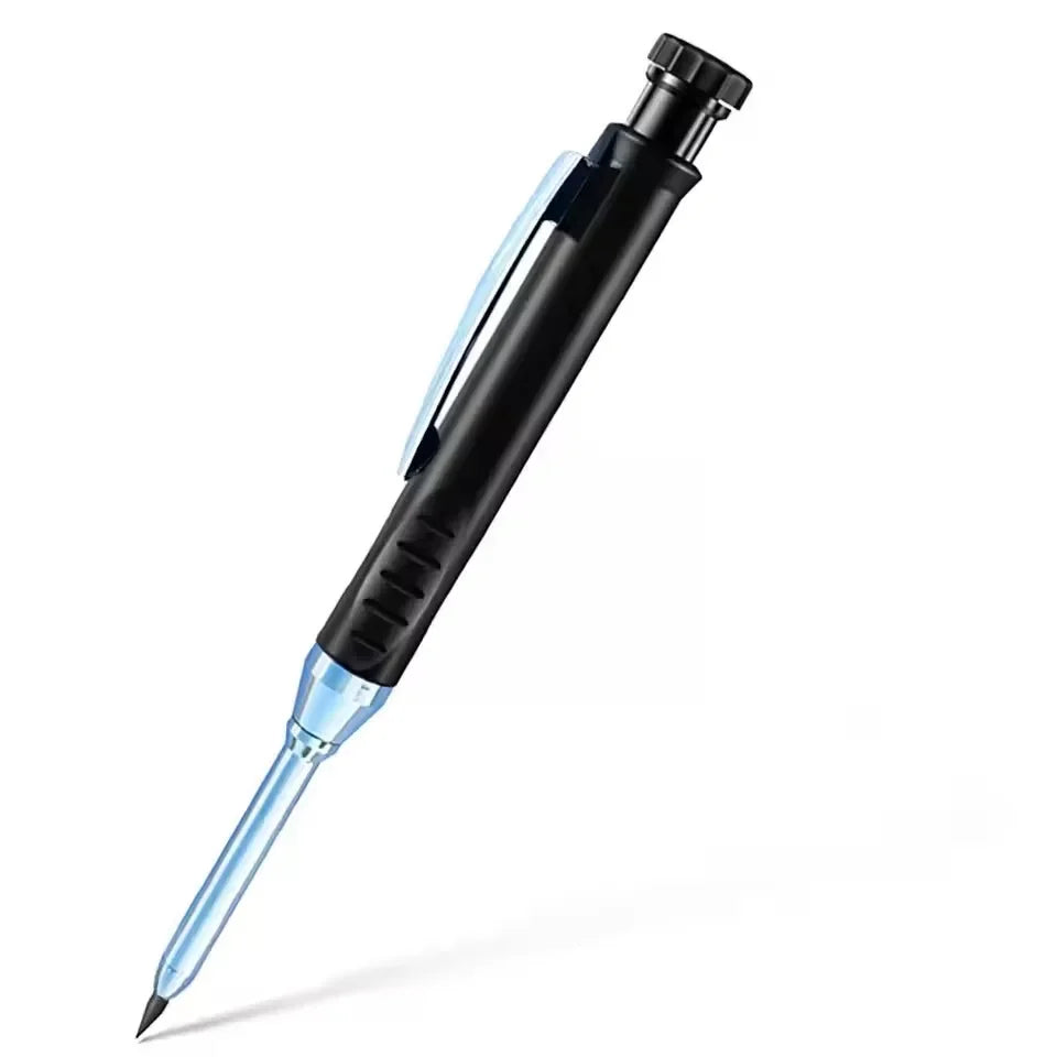 A black precision mechanical pencil with a clear barrel and silver tip, shown diagonally.