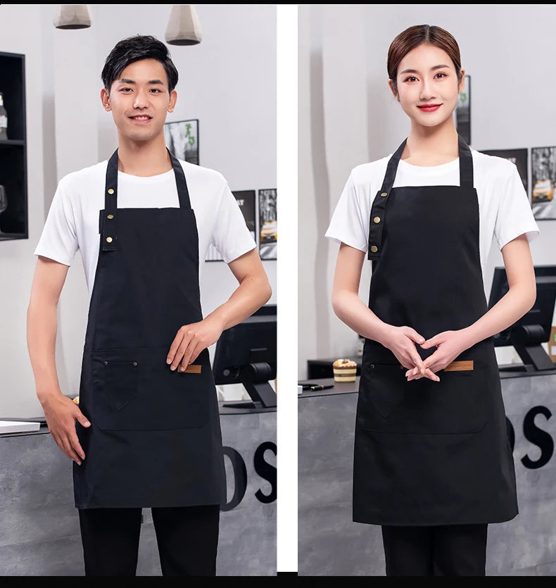 Canvas Cotton Cooking Apron with Adjustable Halter Neck and Large Pockets