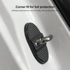 A black corner fit door lock cover with a carbon-fiber texture, designed for full protection against rust and corrosion.