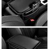 Black PU leather car armrest cover with a storage bag for Lexus models.