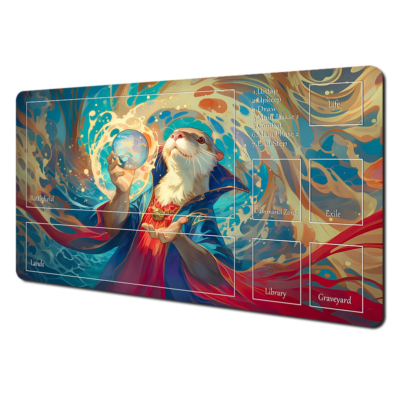 Fantasy Card Playmat with Rabbit Archer & Raccoon Design