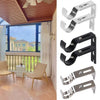 A set of metal curtain rod brackets for 1-inch rods shown in various finishes and angles.