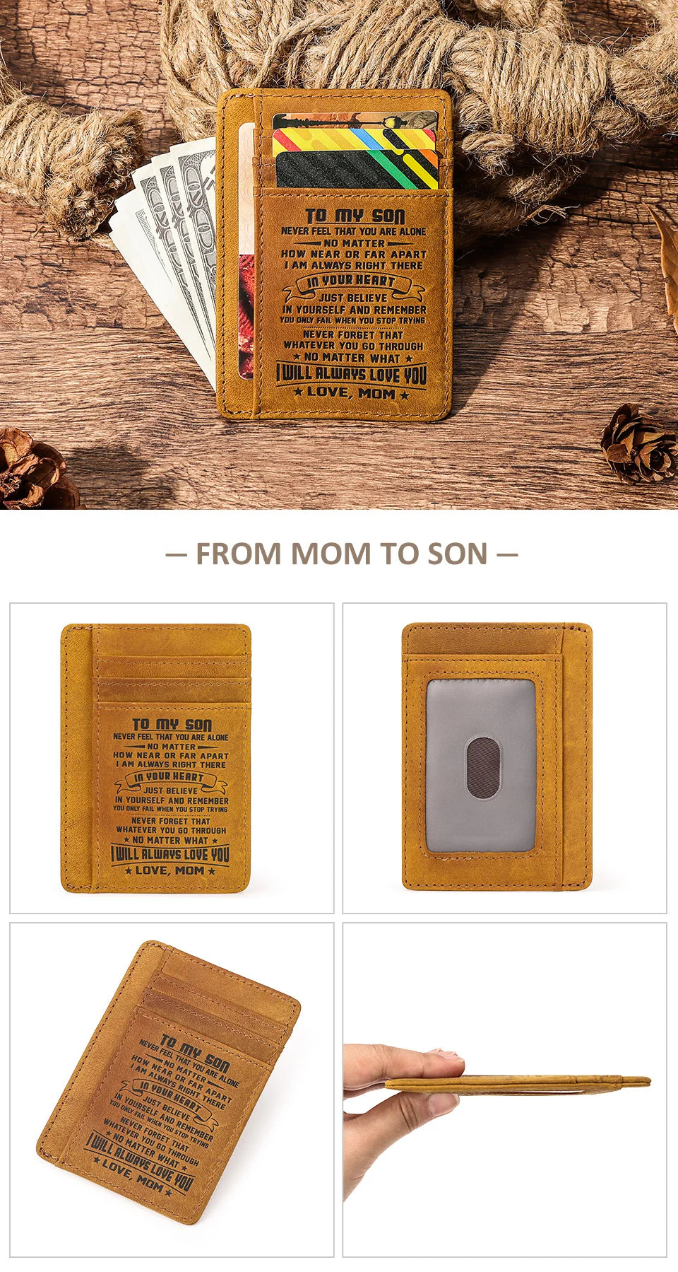 Genuine Leather Slim Card Wallet for Men – Personalized Gift from Dad