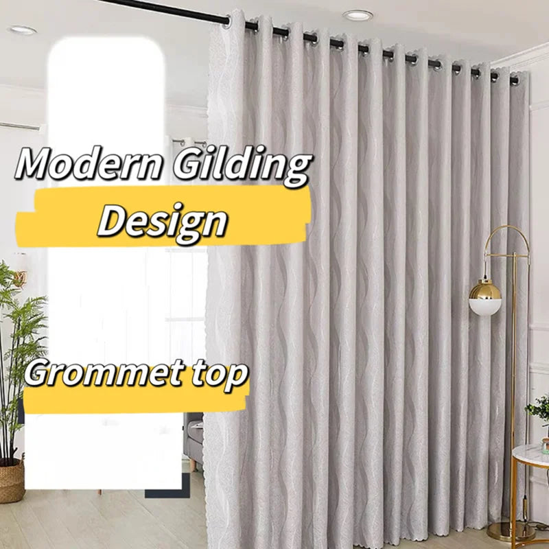Silver Wave Pattern Blackout Curtains with Thermal Insulation and Noise Reduction