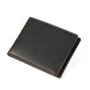 A dark brown men's genuine cowhide leather bifold wallet with a retro finish.