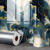 Roll of 3D marble peel-and-stick waterproof wall panels featuring blue and gold marbled patterns