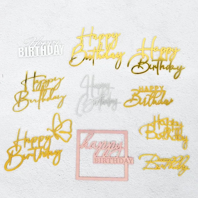 Golden Acrylic Happy Birthday Cake Topper