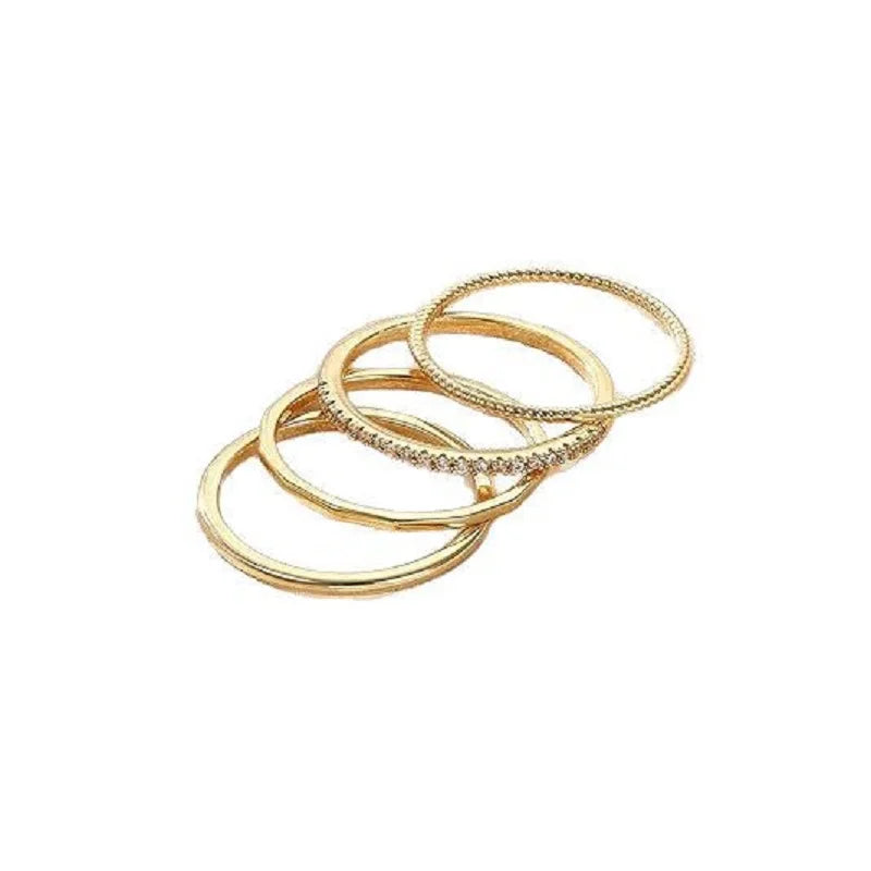 Dainty Gold-Plated Stacking Ring Set with Cubic Zirconia