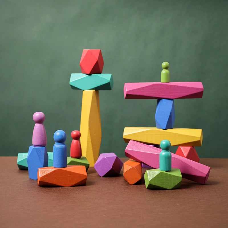 Wooden Rainbow Stacking Stones – Montessori Balancing Blocks for Kids