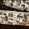 Set Vintage-Transferstickers mit dekorativem Text und Illustrationen zum Scrapbooking