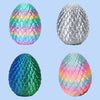 Four iridescent dragon egg figurines in various colors and finishes displayed against a light blue background.