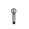 A silver rusty nut splitter tool with a loop and a pointed tip for removing damaged screws and nuts.