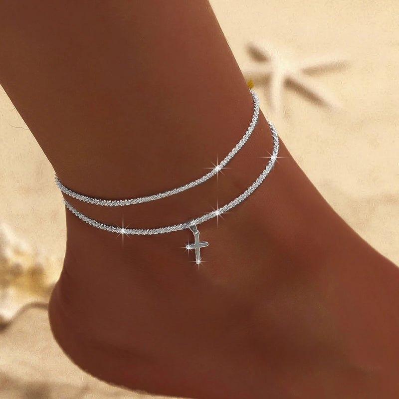Dainty CZ Anklet with Layered Chain Design