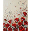 A painting featuring red roses and white pearls on a textured light background.