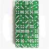 A grid of 100 transparent green acrylic D6 dice set for tabletop role-playing games and board games.