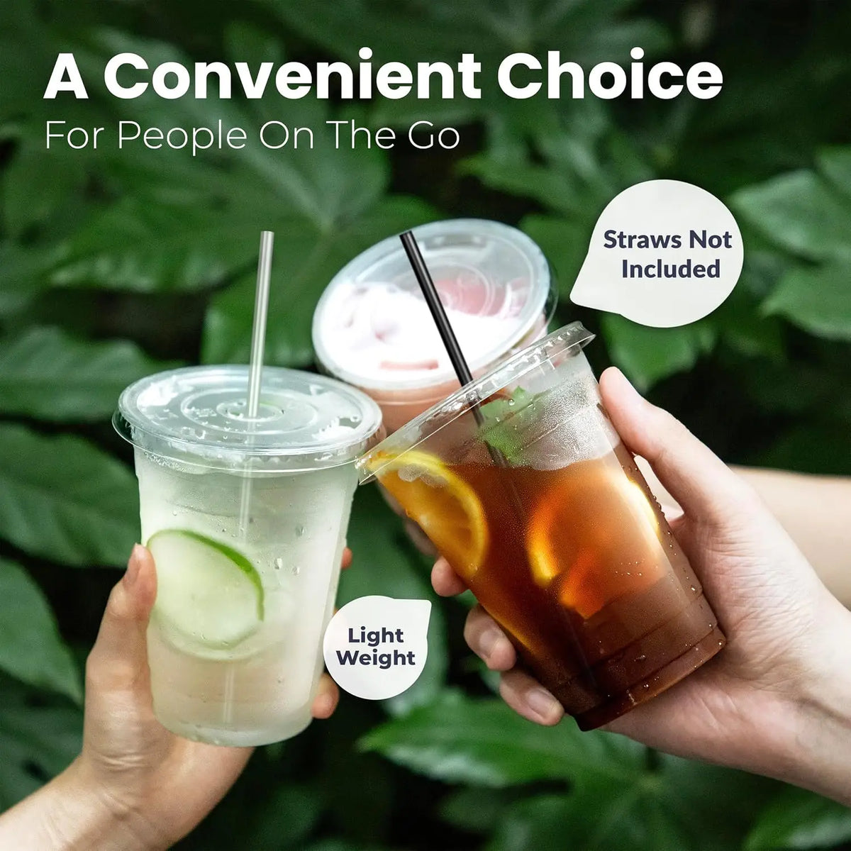 Clear Disposable Plastic Cups with Lids and Straws for Iced Coffee and Smoothies