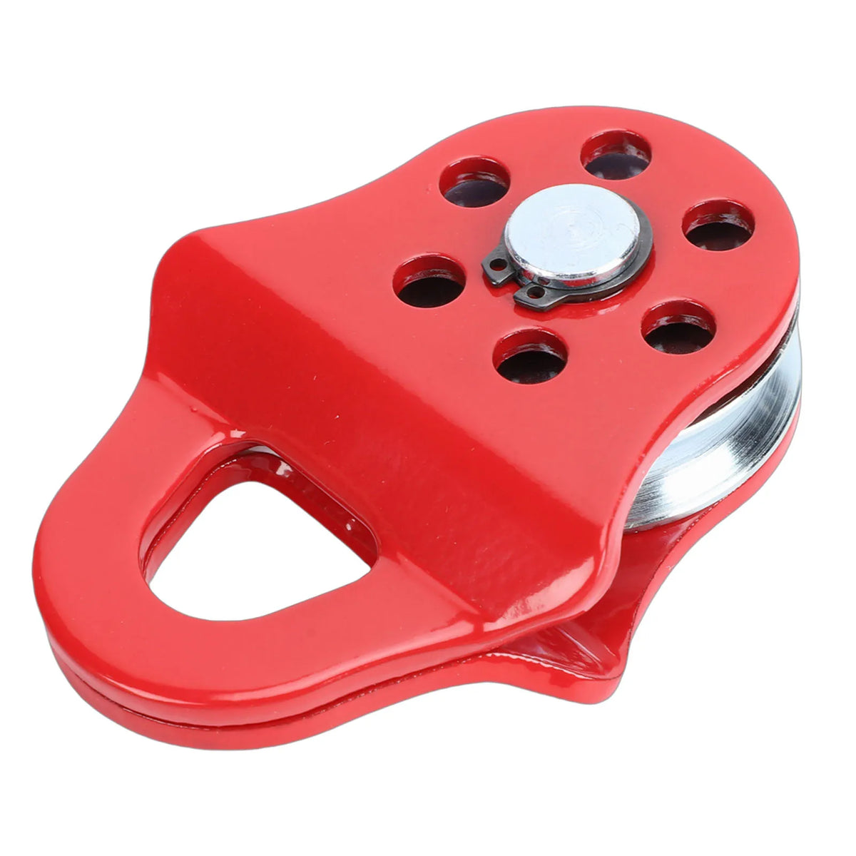 Red 3-ton heavy duty snatch block for off-road winching with a silver latch.
