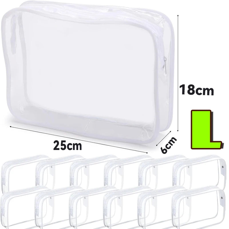 Clear PVC travel makeup and toiletry organizer bag with a zipper and multiple compartments