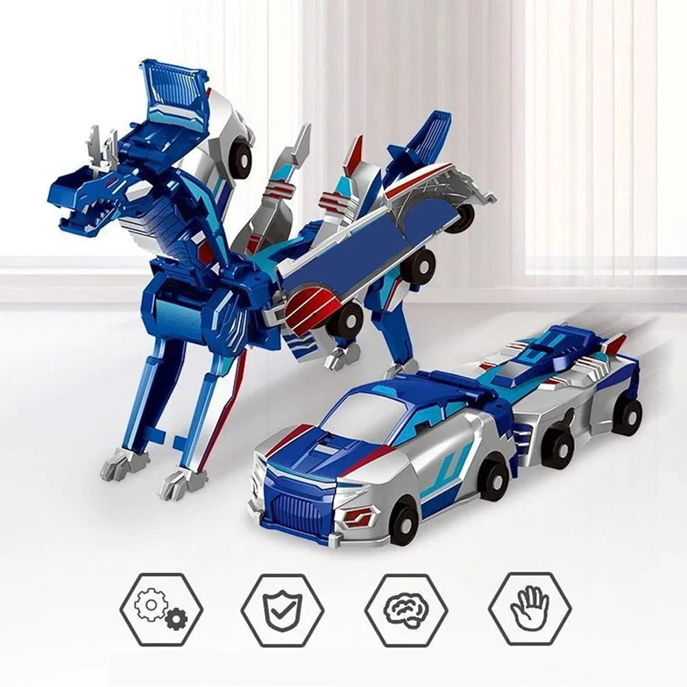 A blue unicorn transformable car toy featuring a vehicle and a unicorn figure.
