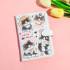 A pink cartoon cat design on a white leather passport holder with cute cat illustrations.