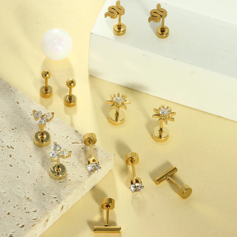 Moon-Shaped Stainless Steel Flatback Earrings