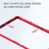A red protective display case for a trading card, featuring built-in anti-collision sponge protection.