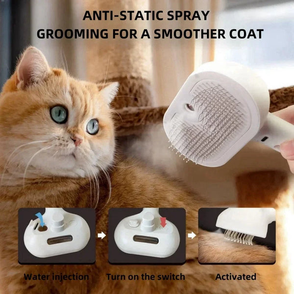 Brosse de toilettage rechargeable avec brumisation pour chiens et chats
