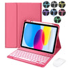 A pink iPad keyboard case with a built-in keyboard, a protective cover, and seven color options for the keys.