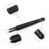 A set of six precision anti-static tweezers for electronics repair and crafting, shown with individual pieces.