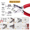 Diagram showing how to use metal snap buttons with and without holes on a clamp tool