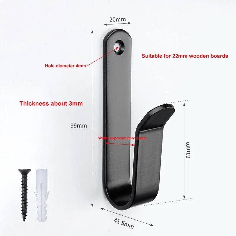 A black wall mount clip designed for 22mm wooden boards, shown next to a screw and dimensions.