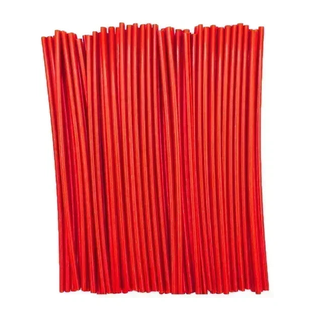 A bundle of red motorcycle and bike spoke wraps for rim protection.