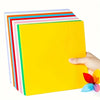 A stack of ten colored origami cardstock sheets, including yellow, pink, green, blue, red, and orange.