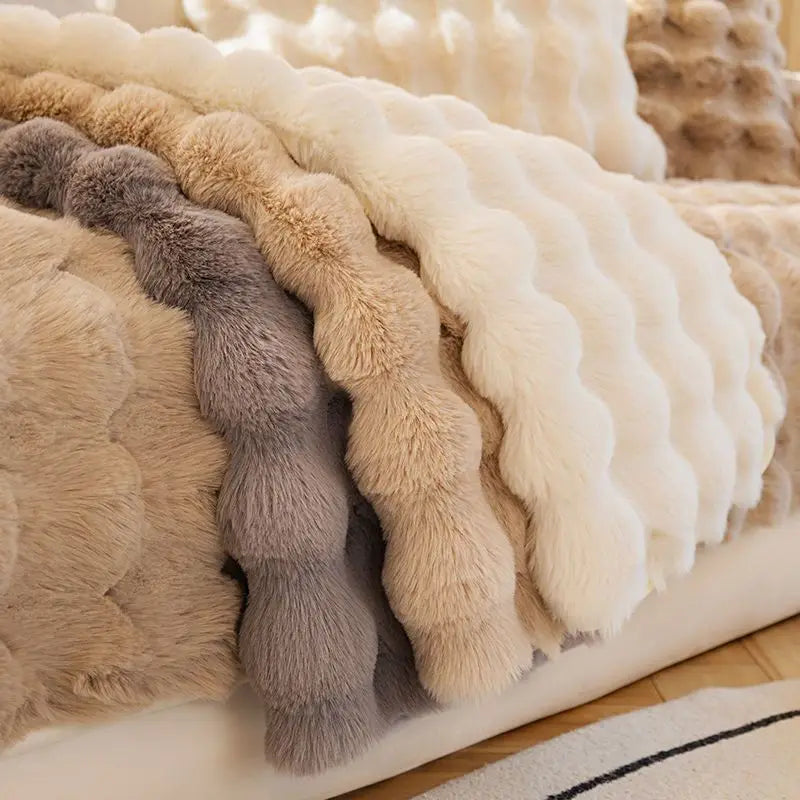 Plush Rabbit-Feel Sofa Cover with Anti-Slip Backing