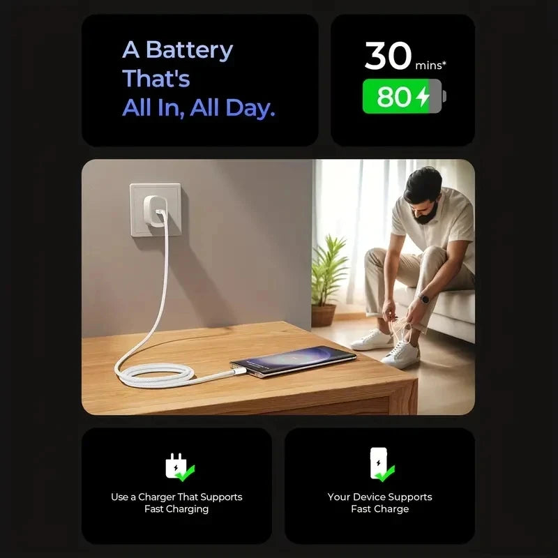 60W USB-C Fast Charging Cable with Braided Nylon Design