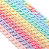 A colorful set of 20 acrylic jewelry connector clasps with crystal accents arranged in a diagonal line.