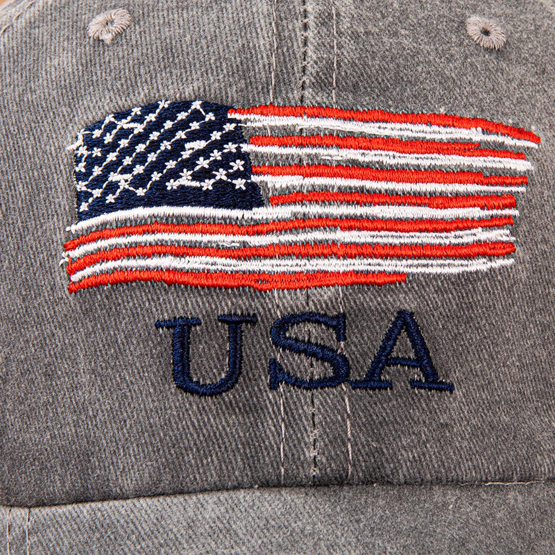 Vintage Washed Cotton Baseball Cap with Embroidered American Flag