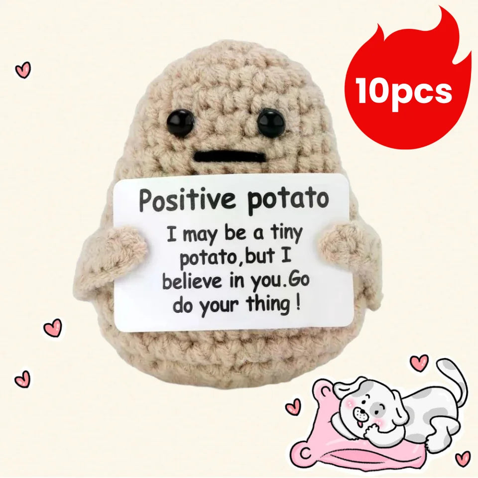 Handmade Wool Knit Potato Plush Doll with Inspirational Card