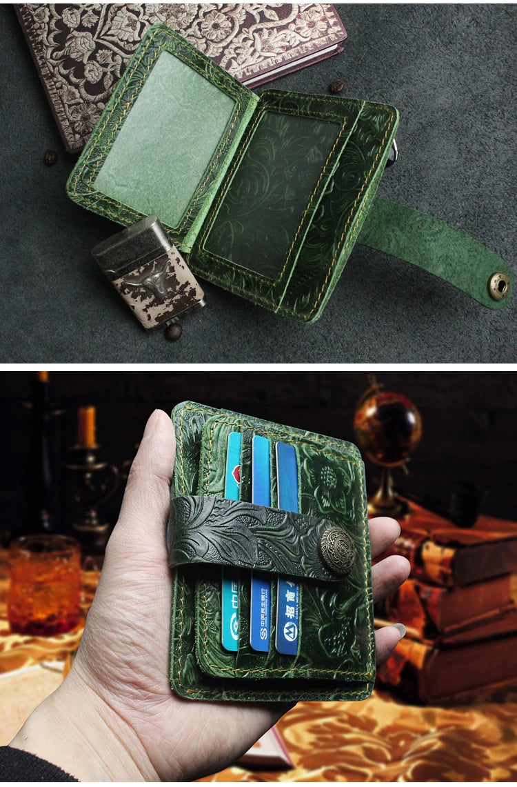 Handcrafted Cowhide Leather Card Wallet with Coin Pocket