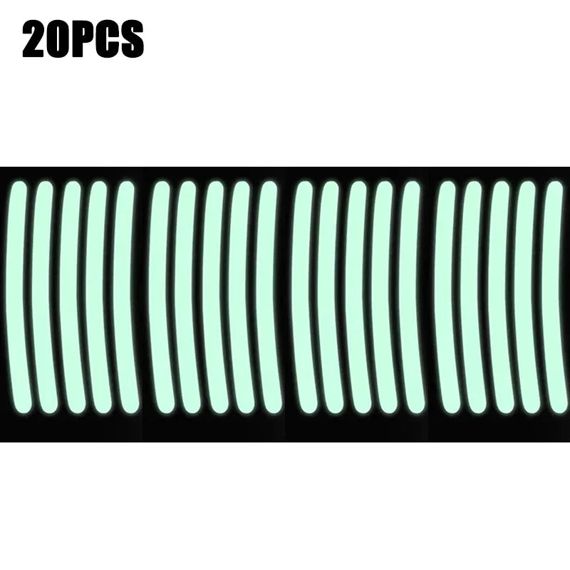 20 pieces of light green reflective wheel rim strips for vehicles