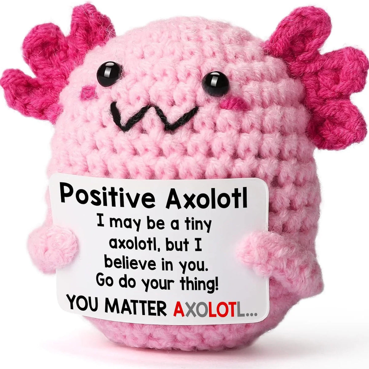 Handmade Crochet Axolotl Doll with Positive Energy Card