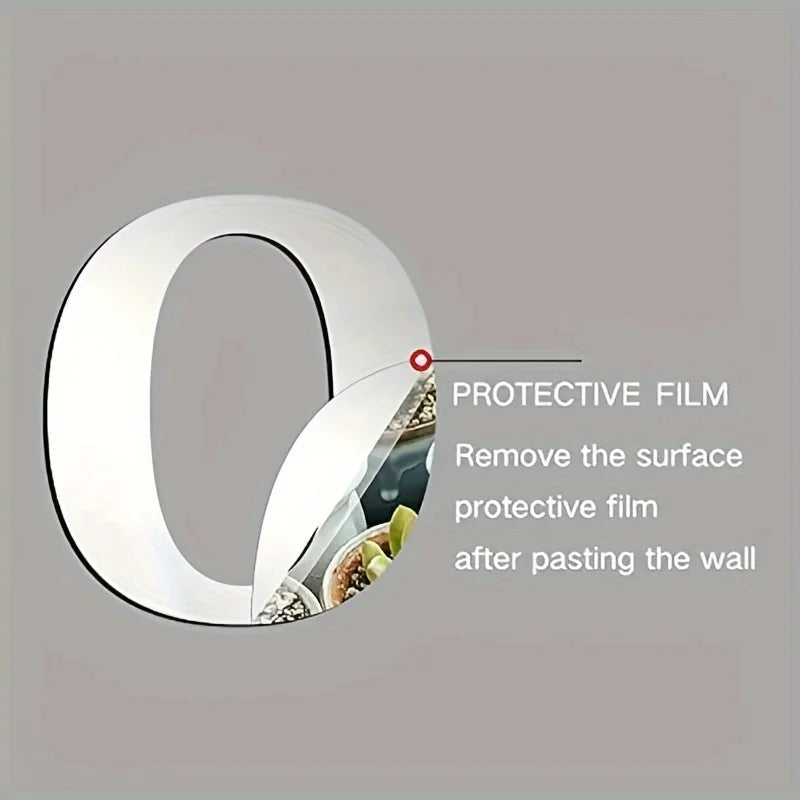 A protective film is shown being removed from the surface of a round acrylic wall sticker.