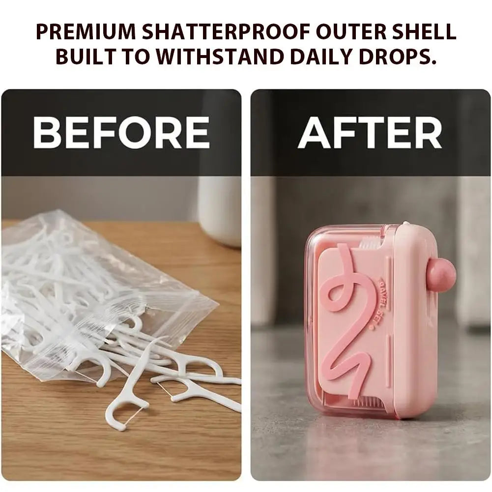Before and after comparison of a shatterproof outer shell for a portable automatic floss pick dispenser.