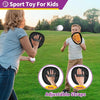 A woman is tossing a ball toward a boy outdoors, demonstrating an adjustable strap toy for kids and adults.