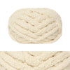 A ball of creamy white chunky chenille yarn for hand knitting and crochet
