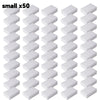 A set of fifty small white melamine sponge cleaning erasers for multi-purpose scrubbing.